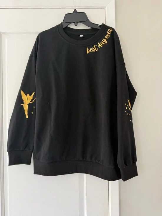 Black Sweatshirt with Gold Tinker Bell Graphics - "best day ever" - Picture 1 of 7